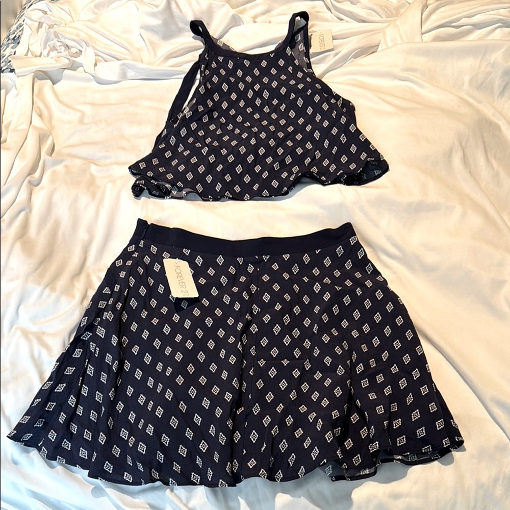 Forever 21 Blue Skater Mini Skirt Set